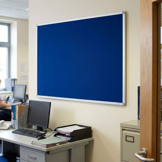 Fire Resistant Noticeboard - Blue Felt Aluminium Frame 1800 x 1200mm