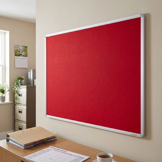Fire Resistant Noticeboard - Red Felt Aluminium Frame 1500 x 1200mm