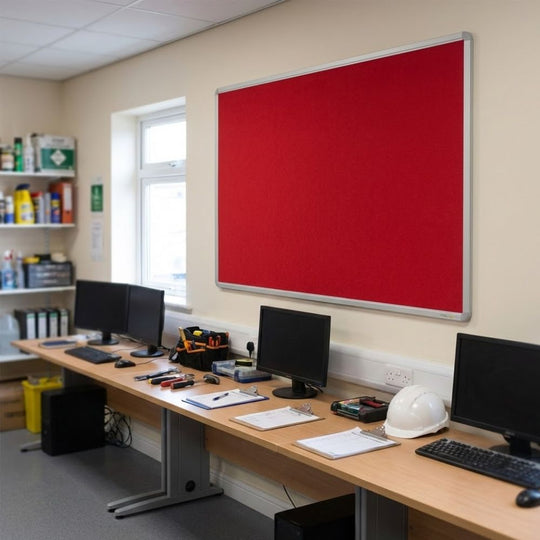 Fire Resistant Noticeboard - Red Felt Aluminium Frame 2400 x 1200mm