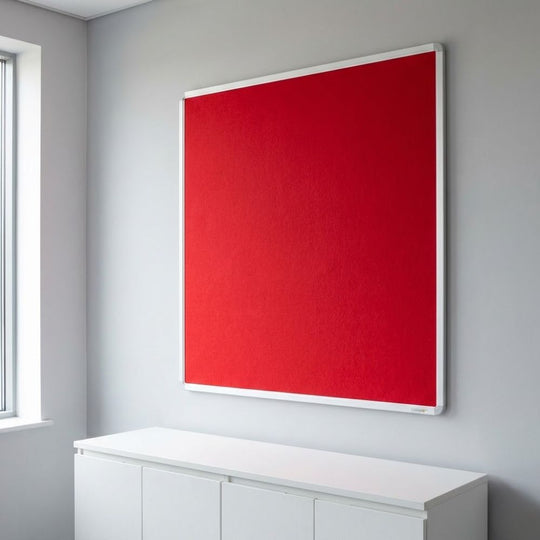 Fire Resistant Noticeboard - Red Felt Aluminium Frame 1200 x 1200mm