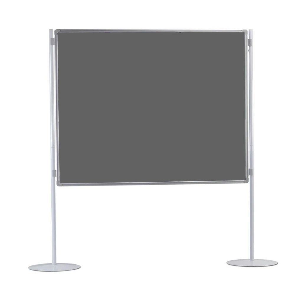 
Freestanding grey felt board with dark surface and metal frame, ideal for professional or classroom displays.
