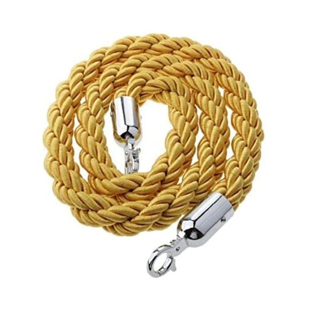 Twisted gold rope with silver clasps, crafted for ceremonial or interior design applications.