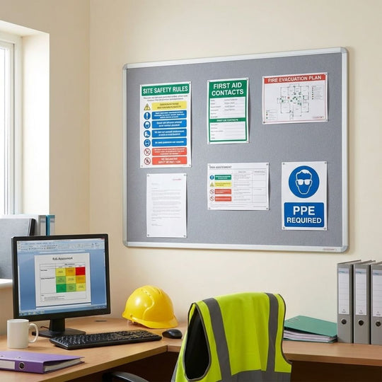 Grey Felt Noticeboard with Aluminium Frame - 1200mm x 900mm | Modern Office