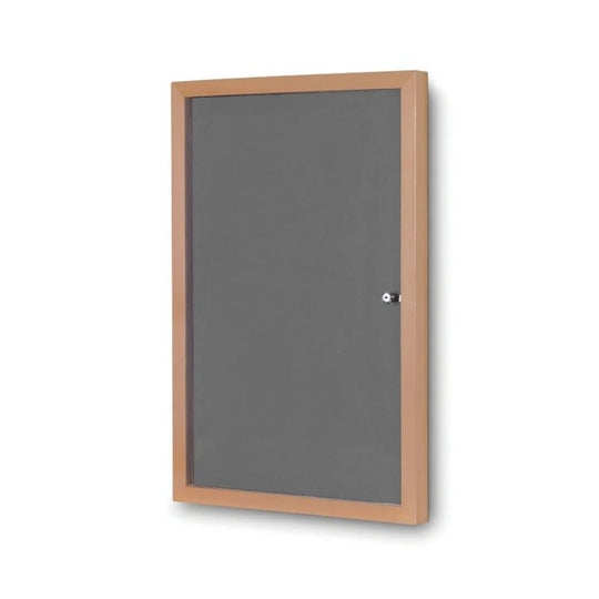 Eco-Friendly Lockable Noticeboard - Grey Felt 900 x 1200mm - Wood Effect Frame