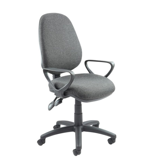 Charcoal Grey Fabric Operators Chair with Fixed Arms