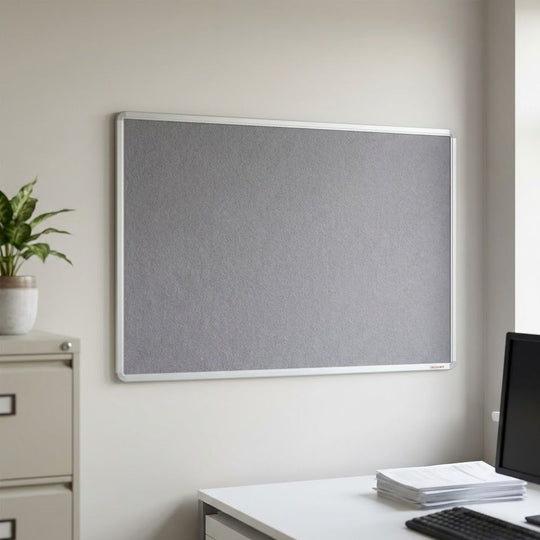 Fire Resistant Noticeboard - Grey Felt Aluminium Frame 900 x 600mm
