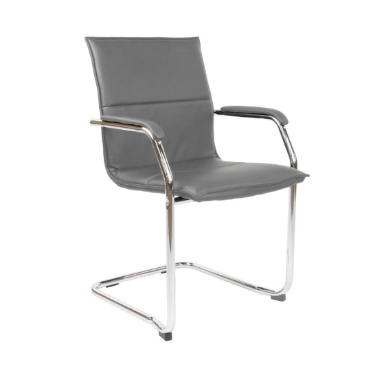 Grey Leather Meeting Chair with Chrome Cantilever Legs