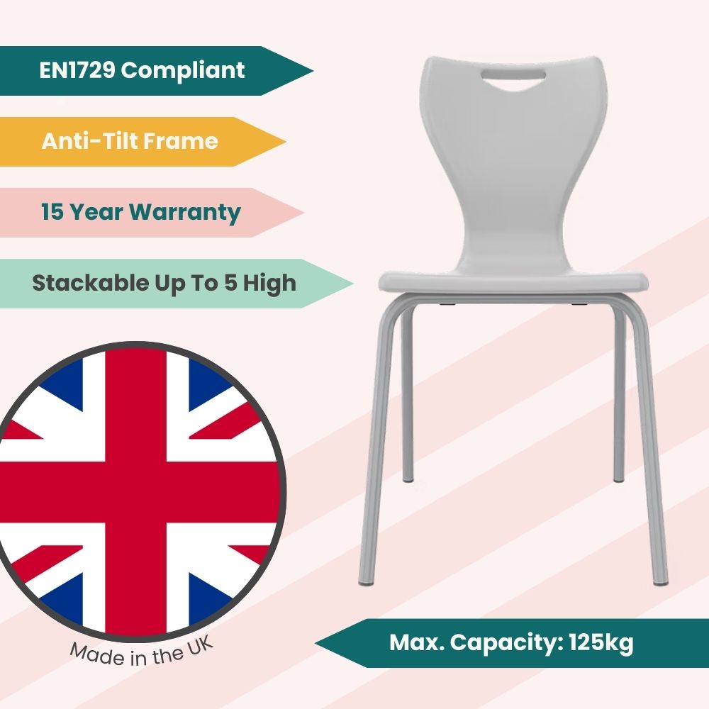 Neutral grey student seating featuring a tamper-resistant fixings design and a sleek profile, fully tested for heavy-use educational stability.
