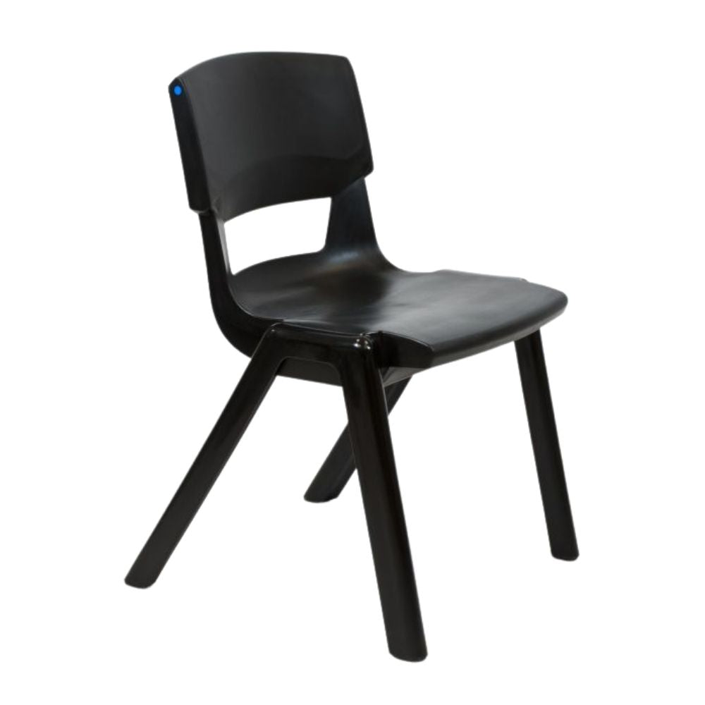 Black Postura+ chair with a sleek, professional look and molded plastic construction, ideal for conference and classroom settings.