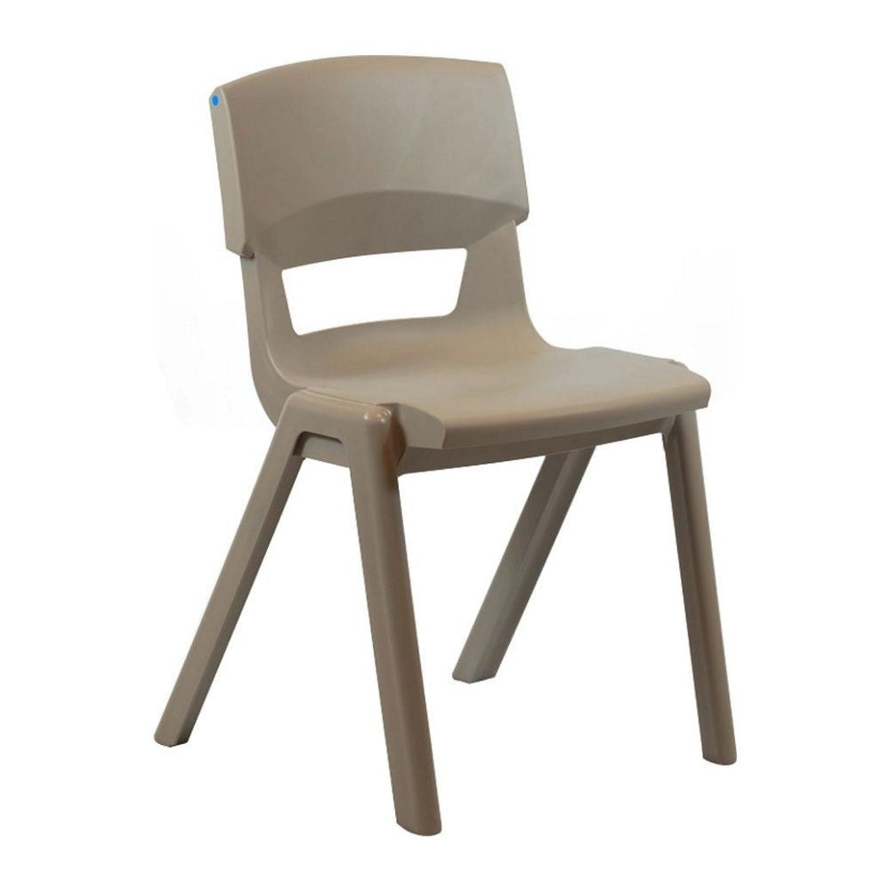 Brown Postura+ chair with a warm finish and molded plastic frame, designed for multipurpose educational environments.