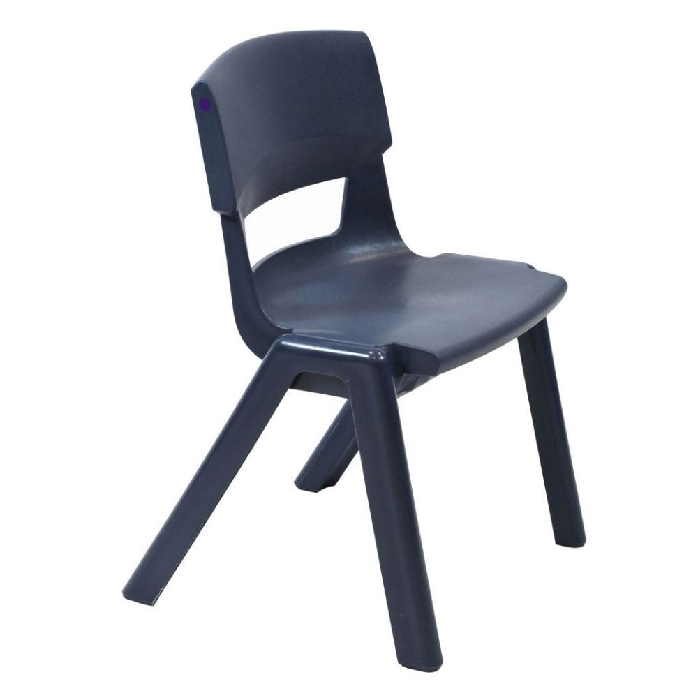 Dark grey KI Europe Postura+ chair with a sleek industrial look, contoured seat, and durable build for high-traffic educational environments.