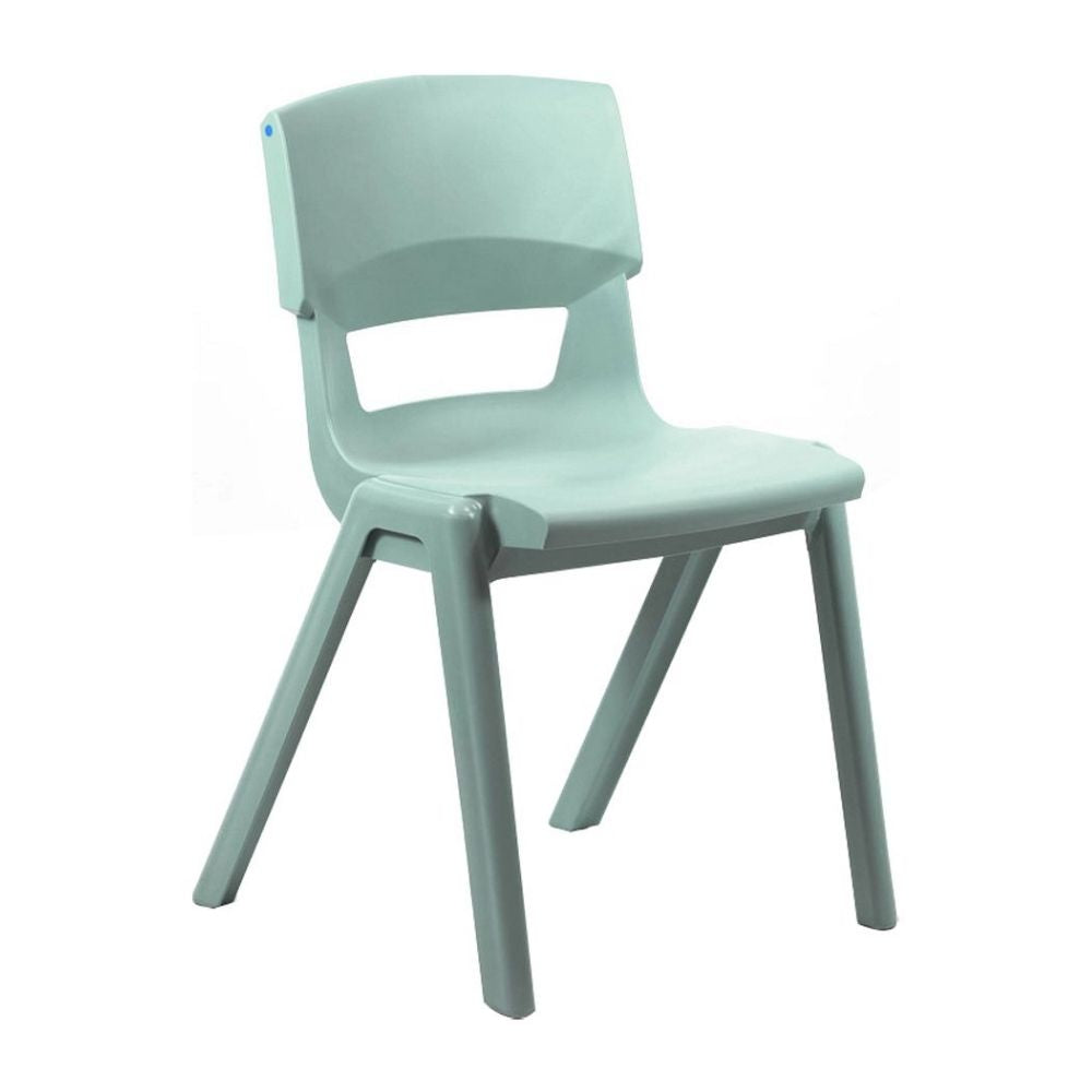 Jade green Postura+ chair with a sleek silhouette and ergonomic shaping, suitable for classrooms and youth activity zones.