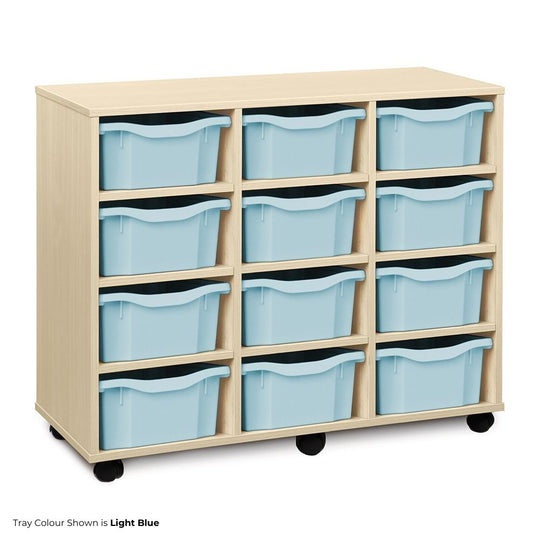 Mobile Maple Triple-Column Unit with 12 Double Trays