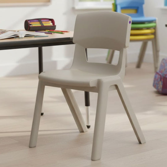 Light Grey Postura+ Ergonomic One Piece Classroom Chair -  8-11 Years