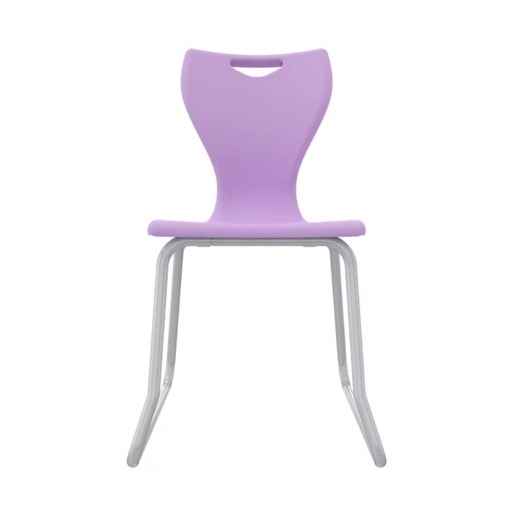 Size 6 lilac purple secondary school chair featuring a pressure-resistant seat shell and a safety-stabilised sled frame to prevent leaning back.