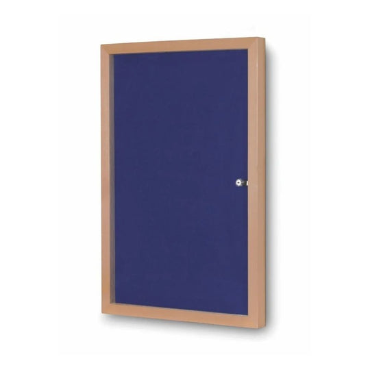 Eco-Friendly Lockable Noticeboard - Blue Felt 900 x 1200mm - Wood Effect Frame