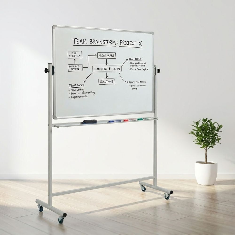 Magnetic Mobile Whiteboard - Landscape 1200 x 900mm - Swivel & Lock