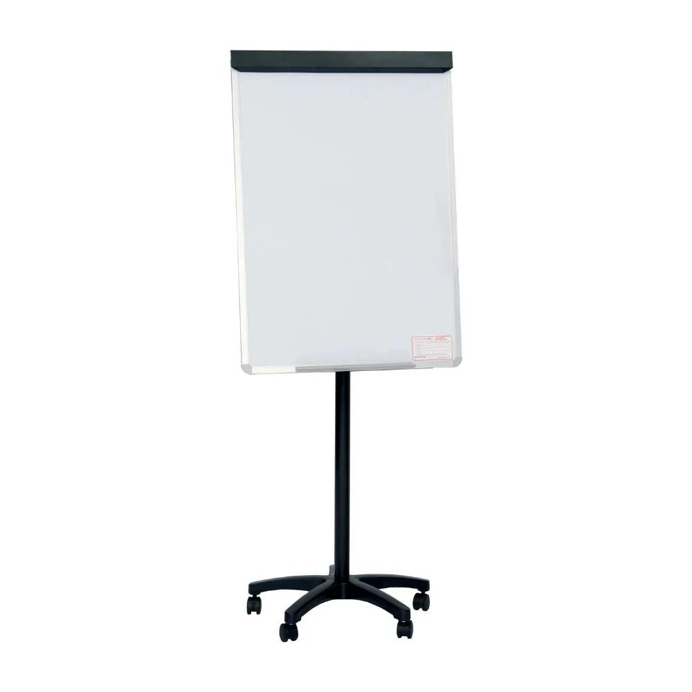 Mobile flipchart easel with five-wheel castor base, adjustable height, and non-magnetic dry wipe surface for office or classroom use.