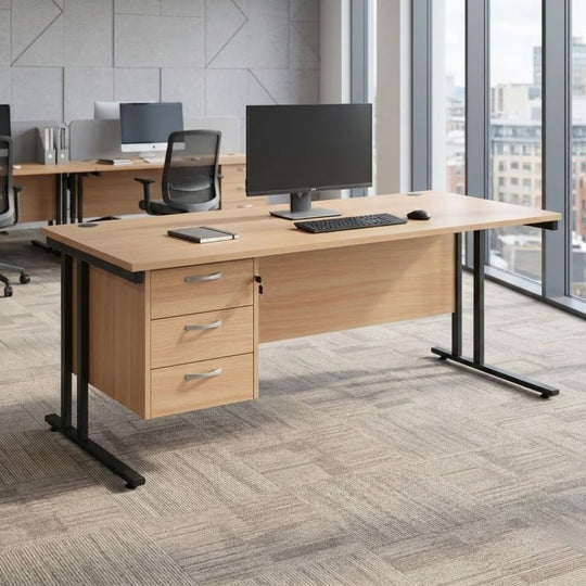 Straight Office Desk 1800mm with Fixed 3-Drawer Pedestal (UK Made)