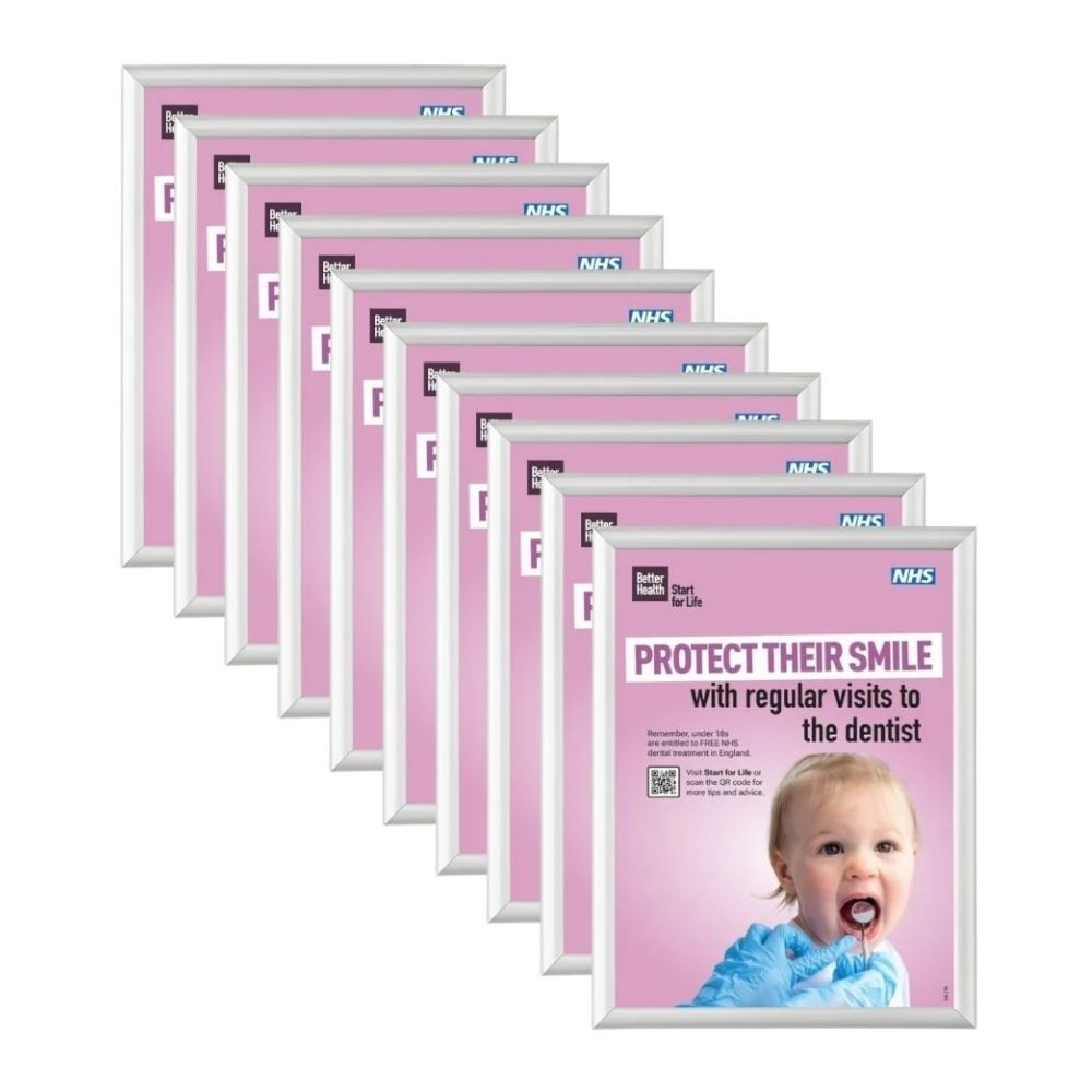 NHS posters promoting dental visits for children, built for Better Health Start for Life outreach.