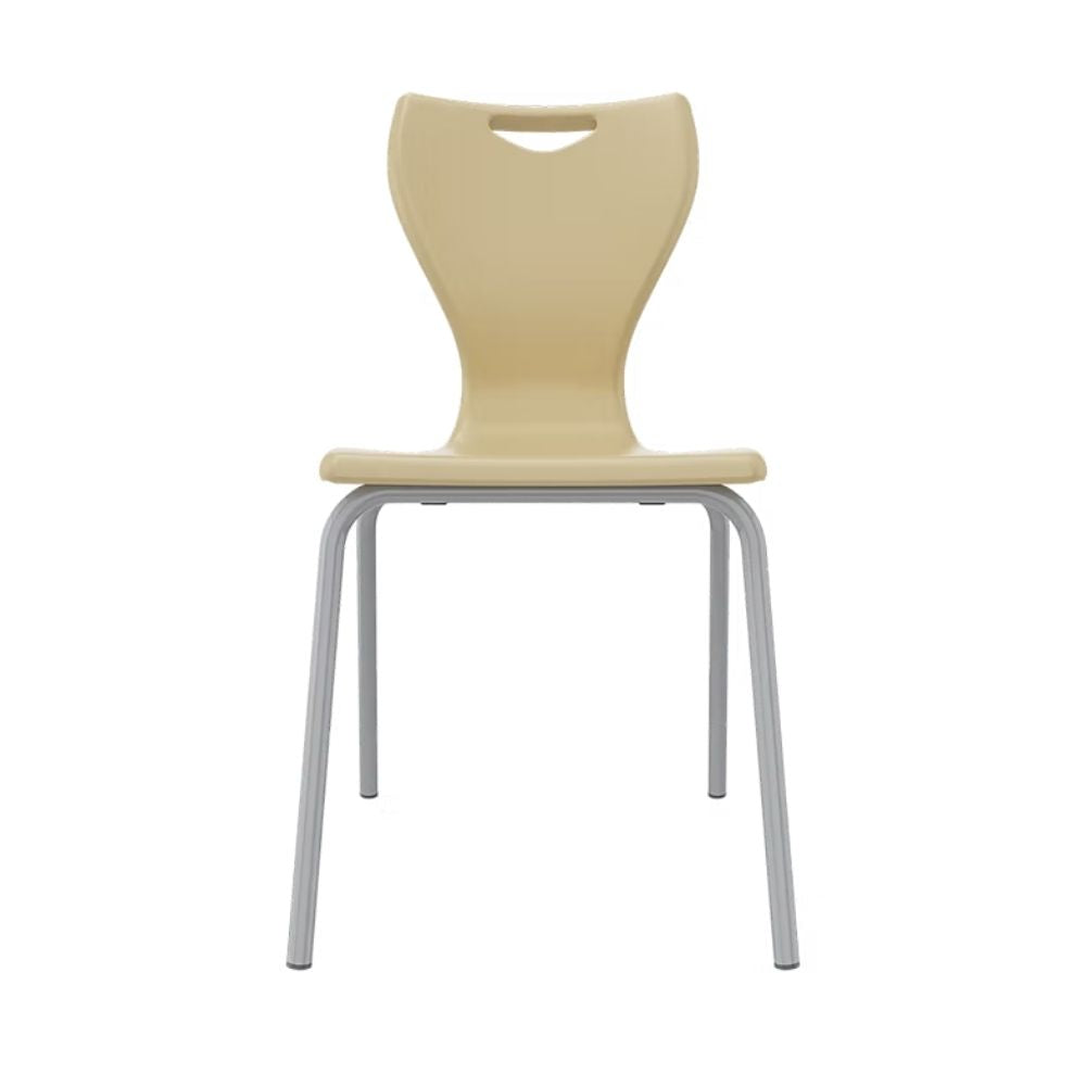 A neutral oatmeal beige school chair with a textured finish and anti-lean geometry, providing a calm aesthetic for focus-heavy learning environments.