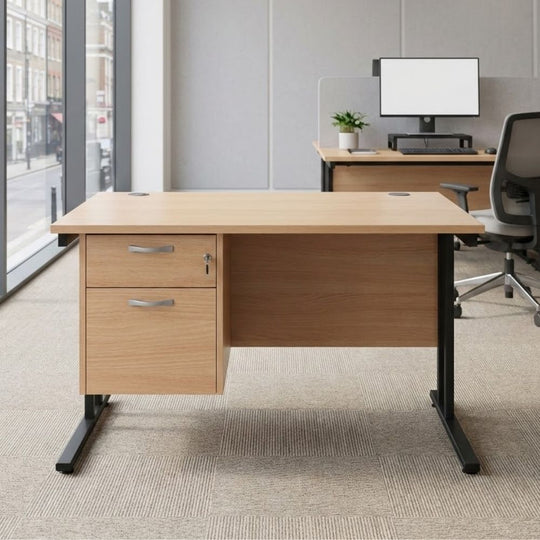Straight Office Desk 1200mm with Fixed 2-Drawer Pedestal (UK Made)