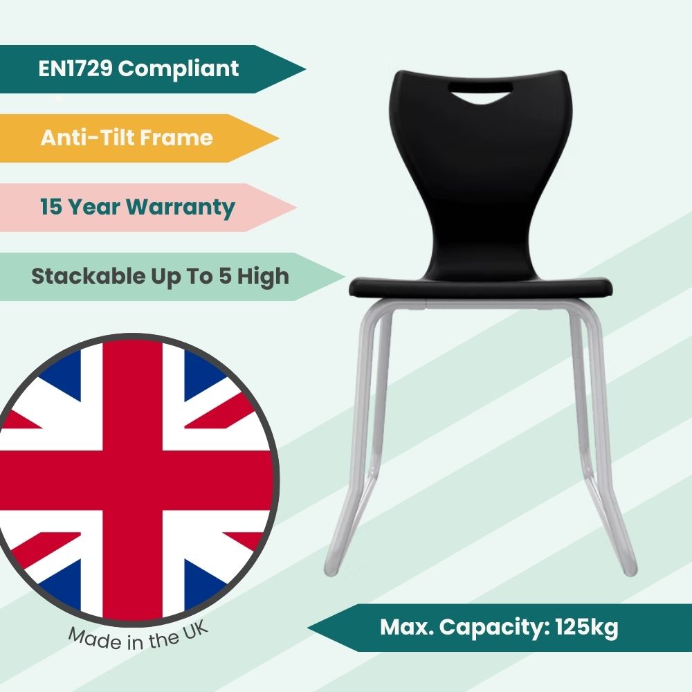 Onyx black Size 6 student seating with a continuous loop anti-tilt base and integrated handle, perfect for sixth form colleges and library study areas.