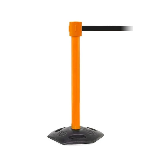 Orange Heavy Duty Outdoor Retractable Barrier (3.4m Black Belt) | High-Vis Safety Post