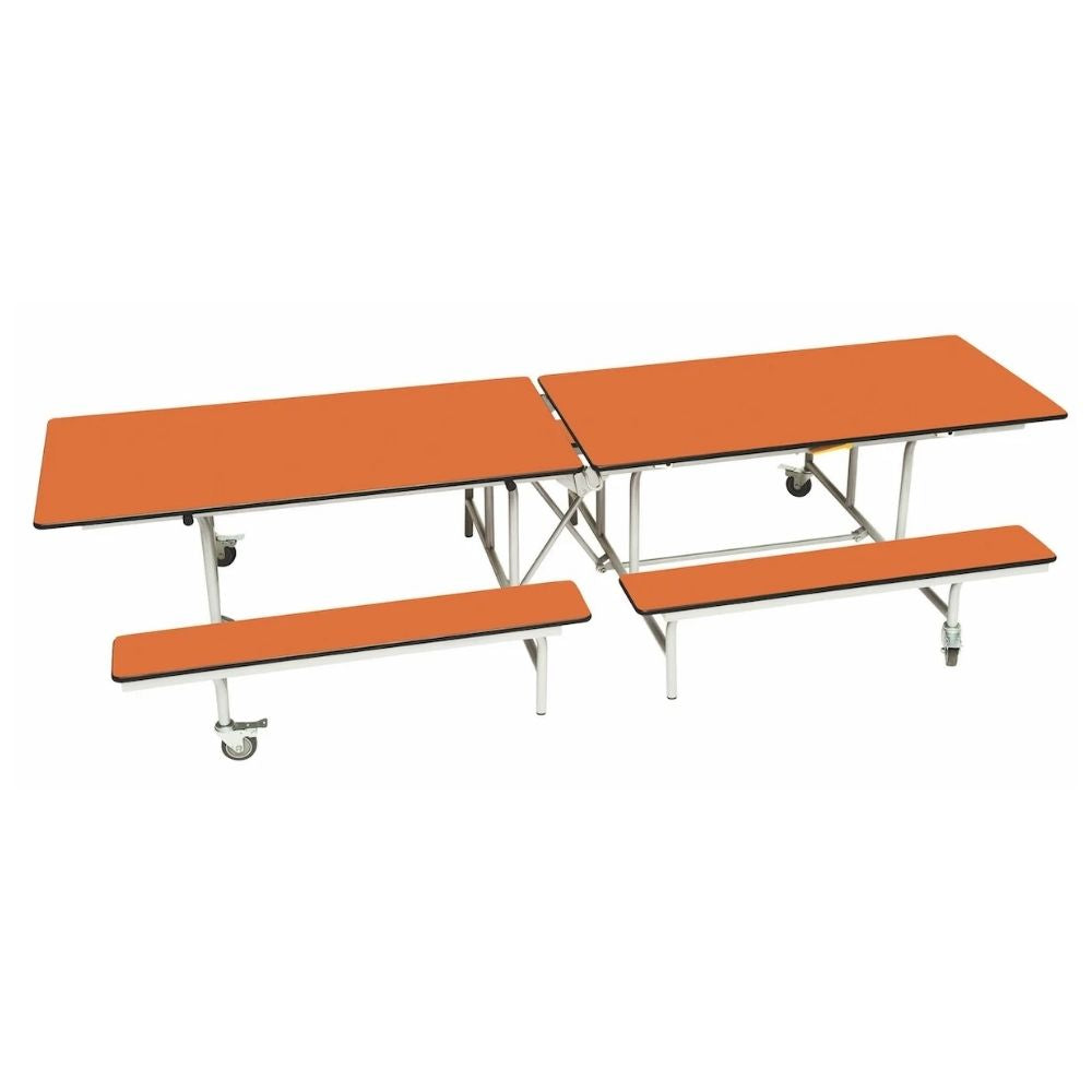 Purple laminated 3-in-1 folding canteen bench unit with integrated seating.