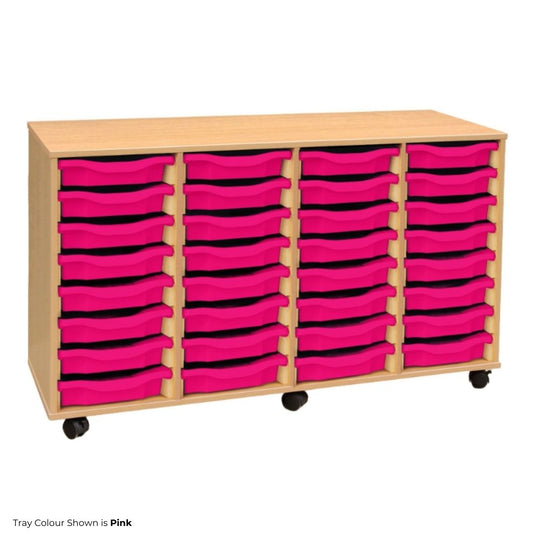 Mobile Beech Storage Unit with 32 Shallow Trays