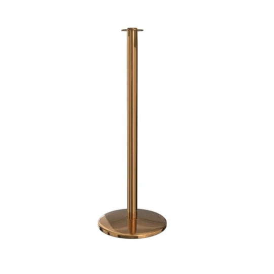Flat Top Polished Brass Rope Barrier Stanchion | Modern VIP Queue Post