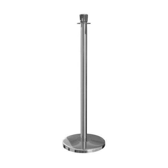 Crown Top Polished Steel Rope Barrier Stanchion | Traditional Queue Post