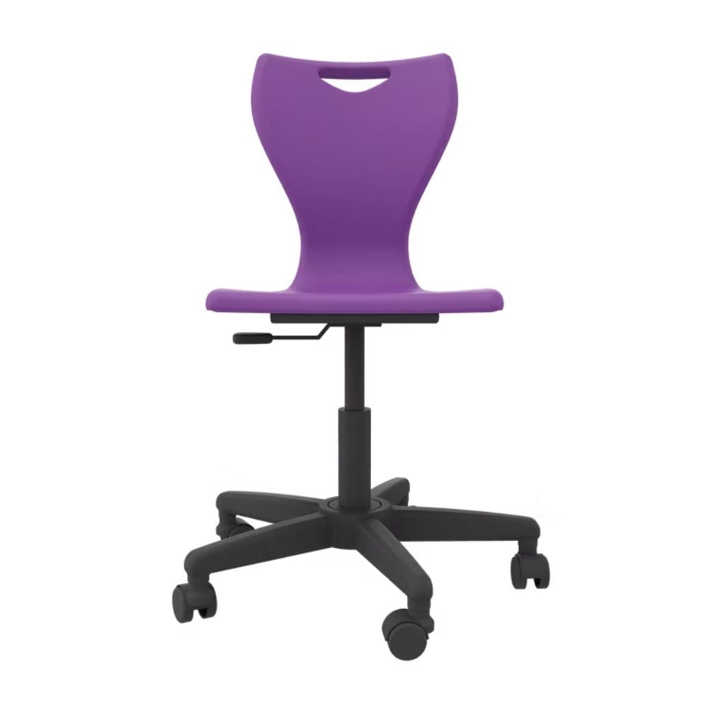 A vibrant purple ergonomic computer chair with a height-adjustable gas lift and a stable five-star base on castors, ideal for secondary school ICT suites.