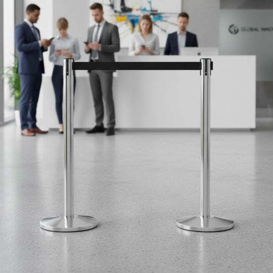 Q-Line Polished Stainless Steel Barrier 3.4m Black Belt (BQLB2) | 3 Year Warranty