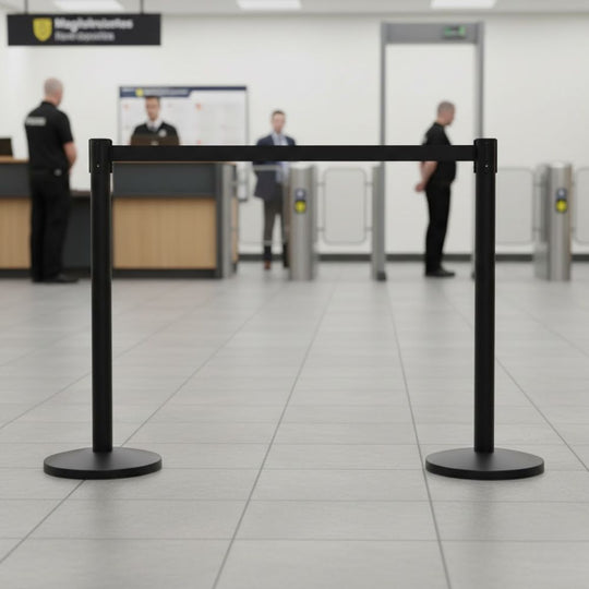 Q-Line Pro Black Retractable Barrier 3.4m Black Belt (BQLB1) | 10kg Base