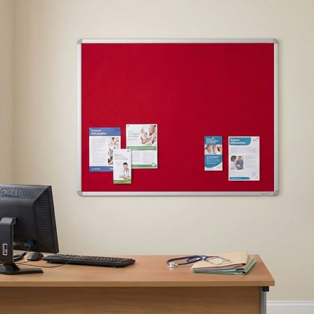 Leflets Computer Red Felt Noticeboard 1500x1200 | Aluminium Frame | Cobolt