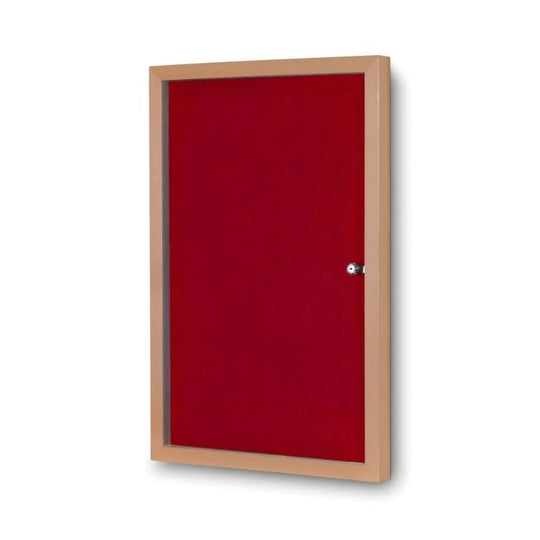 Eco-Friendly Lockable Noticeboard - Red Felt 900 x 1200mm - Wood Effect Frame
