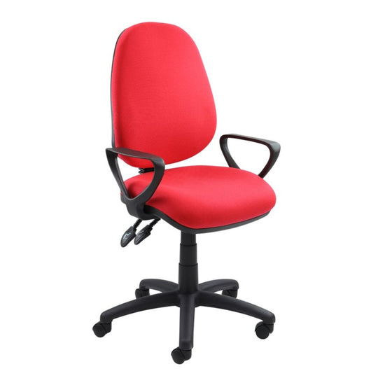 Red Fabric Operators Chair with Fixed Arms