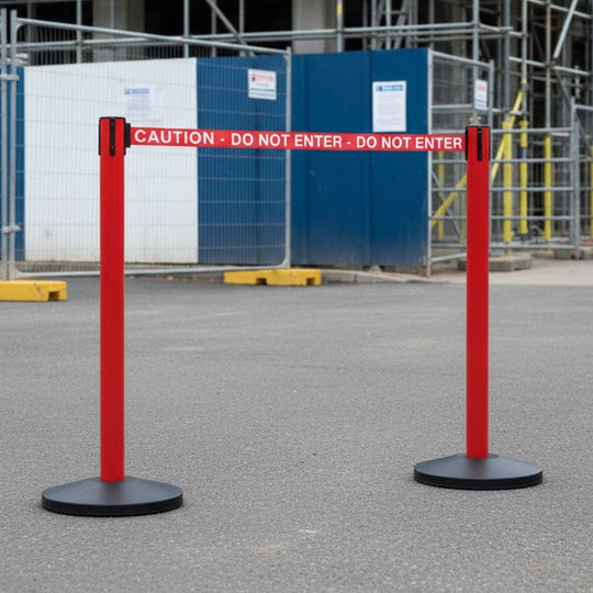Red Outdoor Safety Retractable Barrier (3.4m Caution Belt) | Site Safety Post