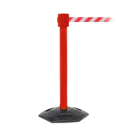 Red Heavy Duty Outdoor Retractable Barrier (3.4m Chevron Belt) | Emergency Safety Post