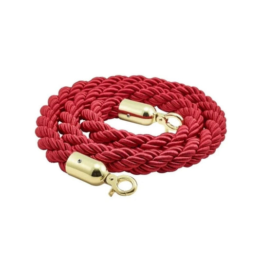 1.8m Weatherproof Barrier Rope - Red Twisted with Brass Clips