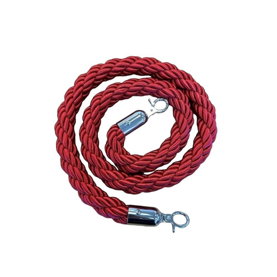 1.8m Weatherproof Barrier Rope - Red Twisted with Chrome Clips