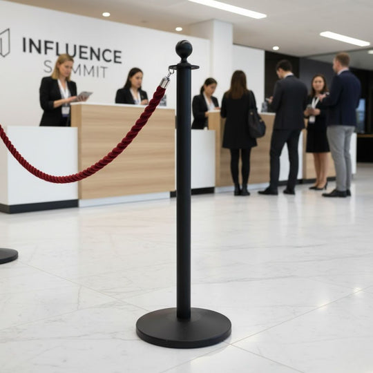 Round Top Black Rope Barrier Stanchion | Professional Queue Post