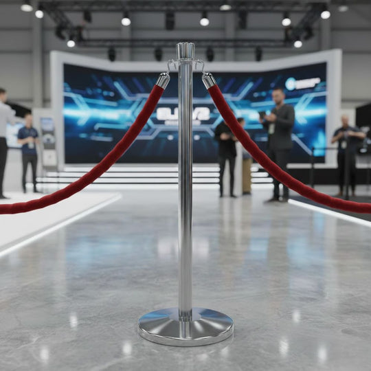 Crown Top Polished Steel Rope Barrier Stanchion | Traditional Queue Post