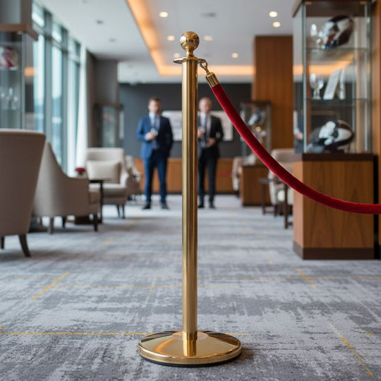 Round Top Polished Brass Rope Barrier Stanchion | Classic VIP Queue Post