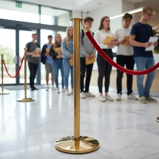 Flat Top Polished Brass Rope Barrier Stanchion | Modern VIP Queue Post
