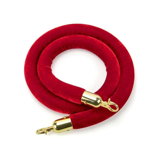 1.8m Velour Barrier Rope - Red with Brass Clip Ends