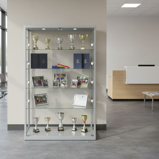 Silver Aluminium Fire Rated Display Cabinet - 1200mm Wide | 10 LED Lights