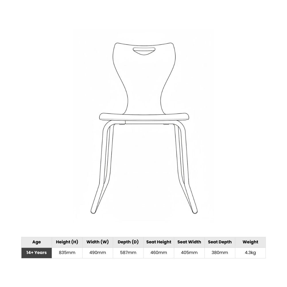A professional-grade classroom chair featuring an integral cantilever skid-base for enhanced floor protection and superior tip-resistance in educational halls.