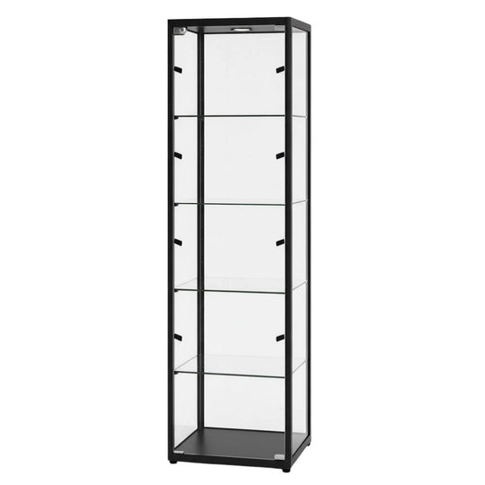 Black Aluminium Fire Rated Glass Display Cabinet - 400mm Wide | 9 LED Lights